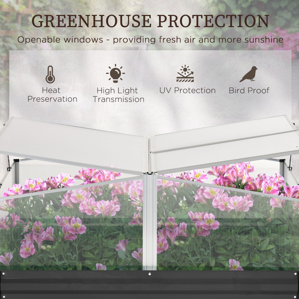 Galvanised Raised Garden Bed with Greenhouse & Cover - Dark Grey