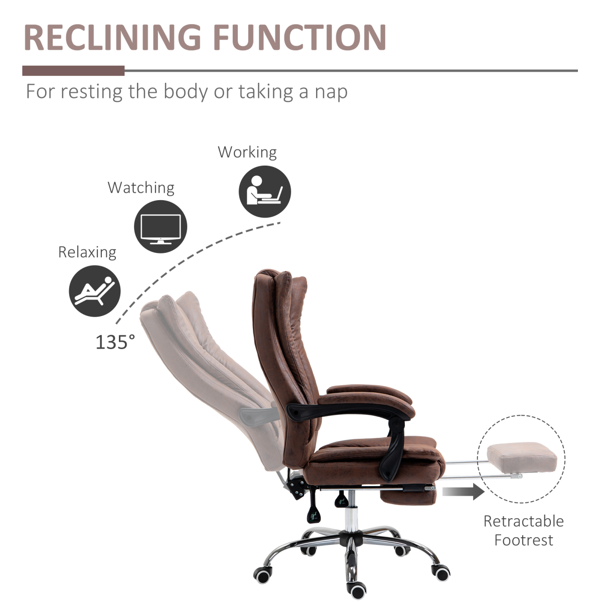Executive Office Chair with Footrest and Armrests - Brown