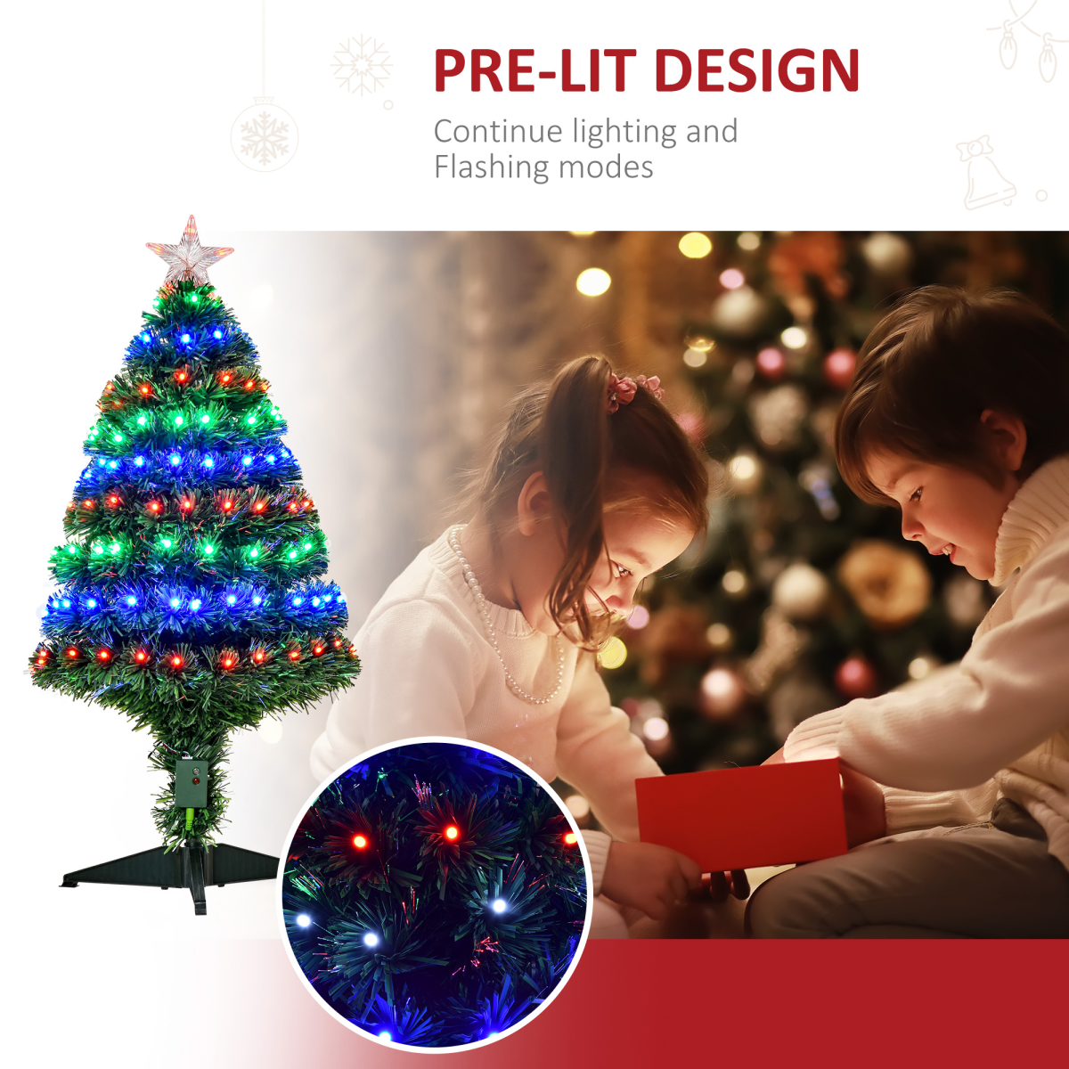3ft Prelit Artificial Christmas Tree with Multicolor Fiber Optic LEDs Green
