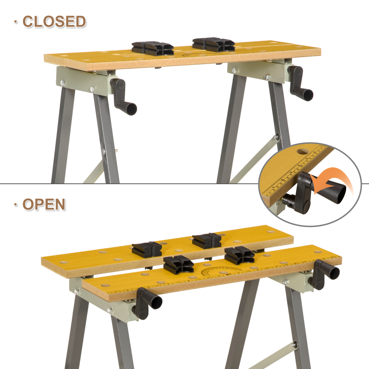4-in-1 Work Bench: Sawhorse, Clamp Table, Ruler & Protractor, Foldable