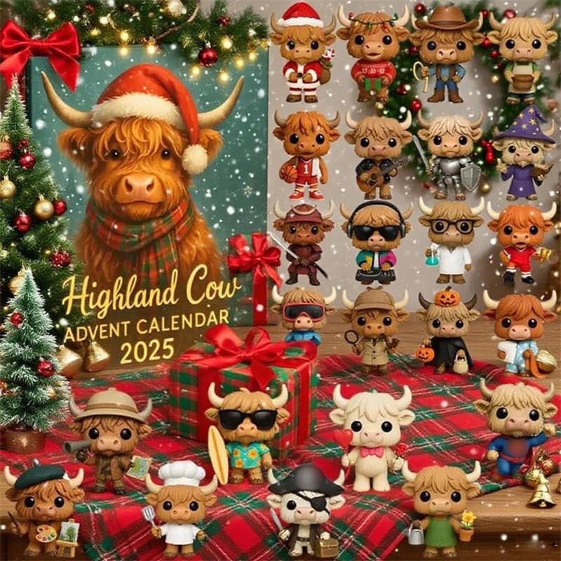 3D Stereoscopic Highland Cow Advent Calendar 2025, 24-Day Surprise Christmas Advent Countdown