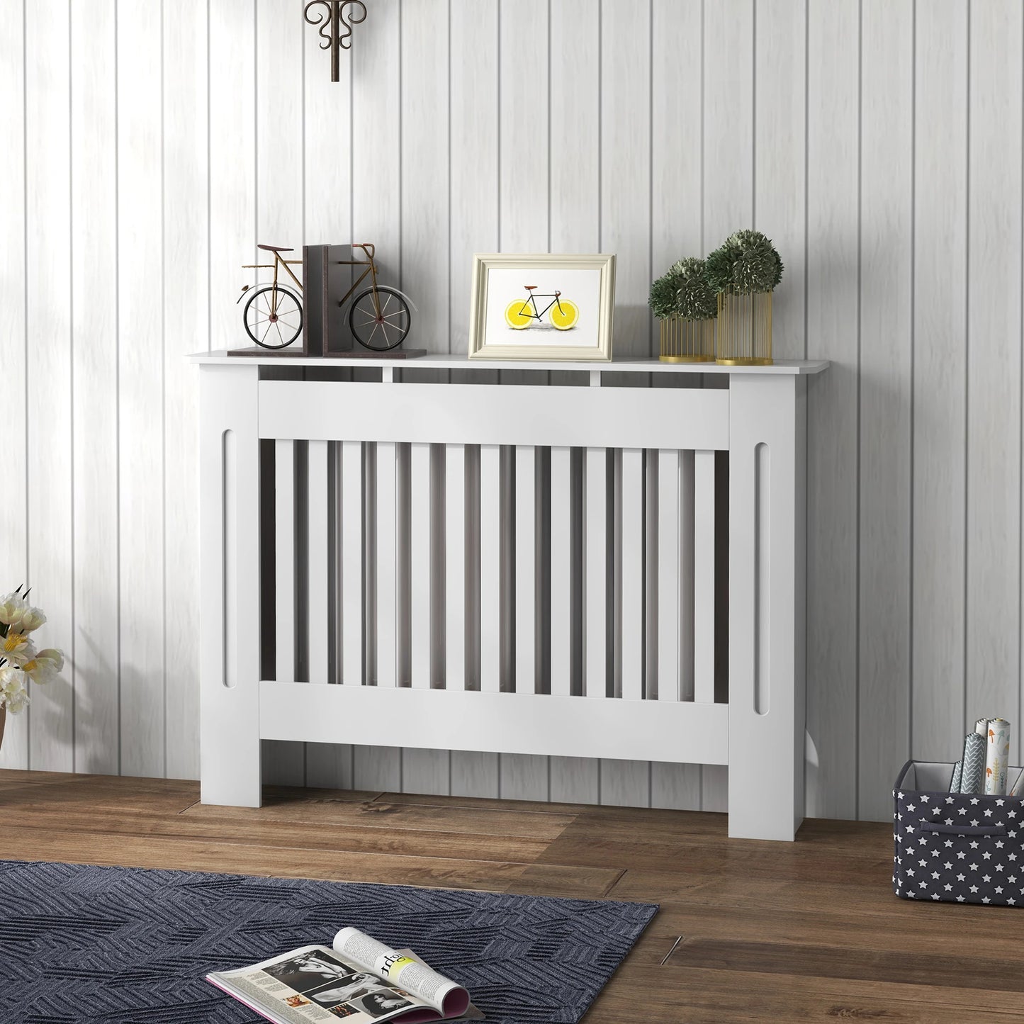 Radiator Cover Painted Slatted MDF Cabinet Lined Grill 112X19X81Cm