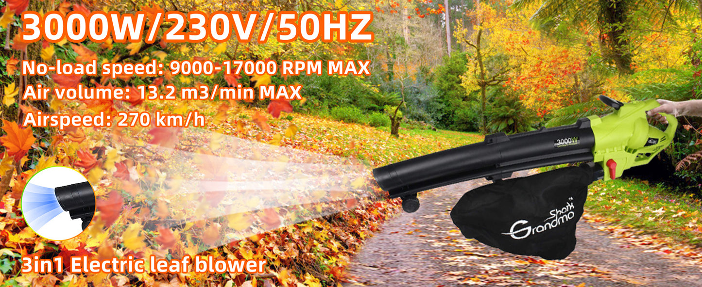 3000W 3 In 1 Leaf Blower, Garden Leaves Vacuum Cleaner