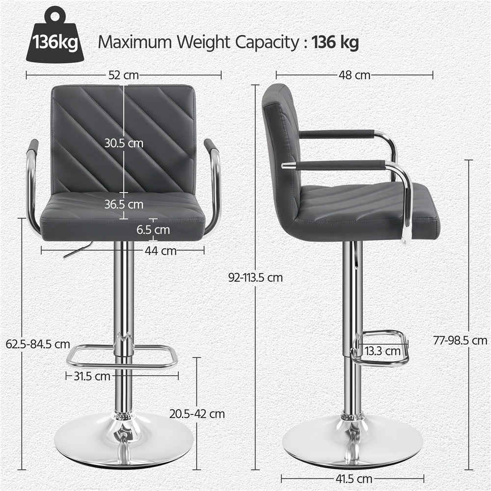 2PCS Bar Kitchen Counter PU Leather Dining Chairs Modern Height Adjustable Swivel Bar with Backrest and Footrest