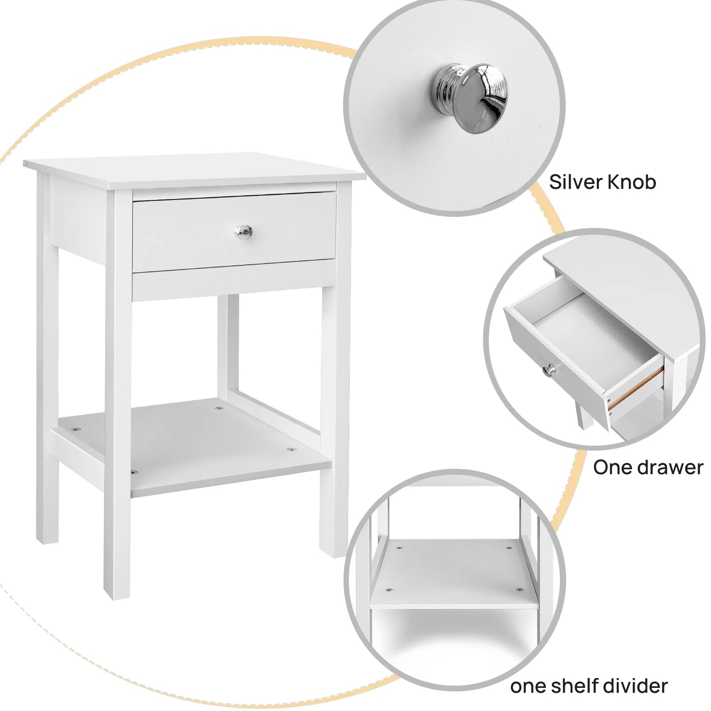 White Bedroom Bedside Cabinet with 1 Drawer and Open Shelf, Wooden Storage Unit Nightstand Table for Living Room Bathroom