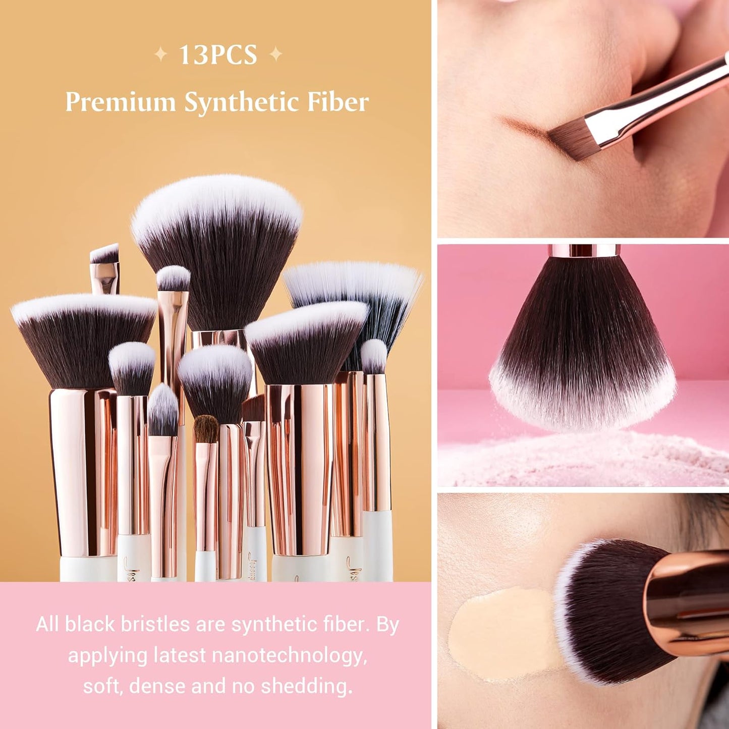 25-Piece Professional Makeup Brush Set - Pearl White & Rose Gold - Perfect for Foundation, Blush, Eyeshadow & Highlighter - Natural & Synthetic Hair Brushes