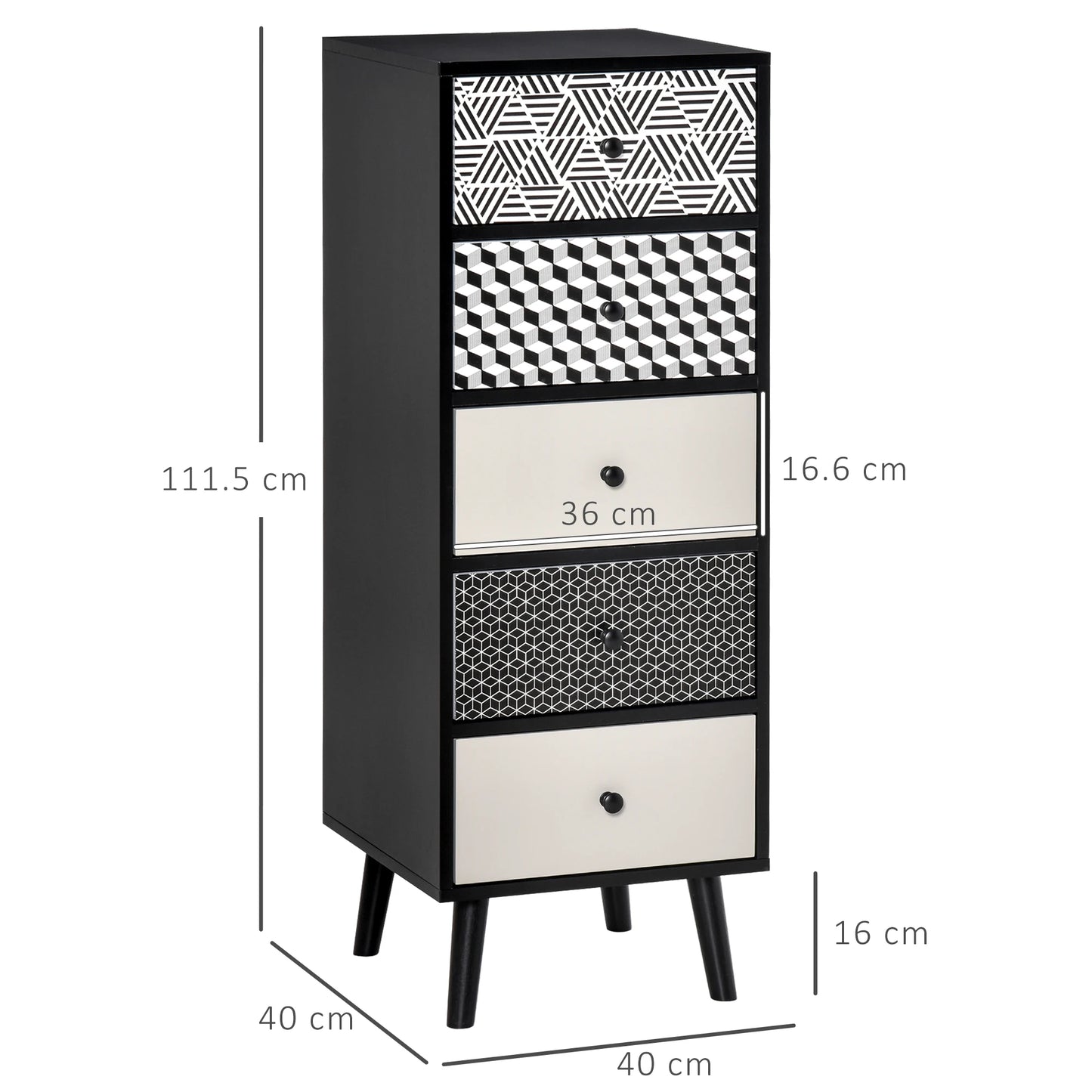 Chest of Drawers, 5 Drawer Storage Organiser Unit Bedroom, Black