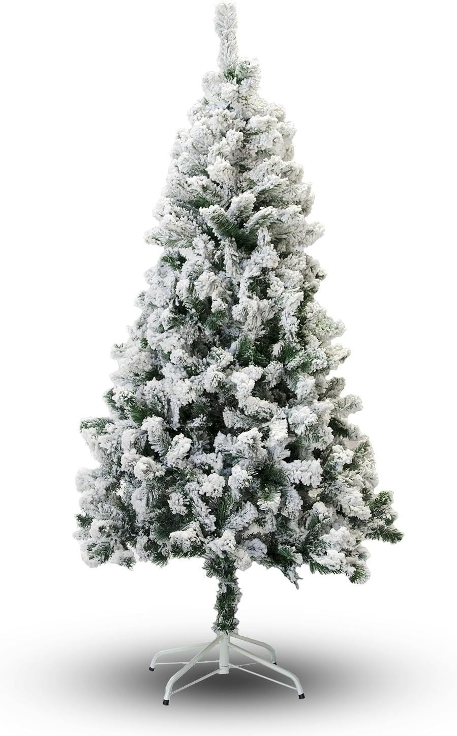 4Ft-7Ft Yukon Pine Artificial Green Christmas Tree Snow Flocked Tips Branches Snowy Xmas Home Decorations, Metal Stand