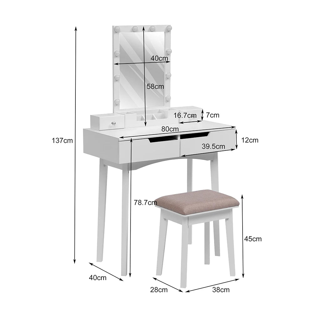 Modern Vanity Makeup Table and Cushioned Stool Set with 4 Drawers, White