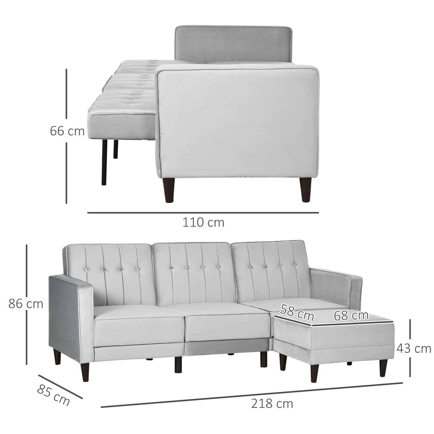 Upholstered Sofa Bed Reversible Sectional Sofa Set Velvet-Touch Sleeper