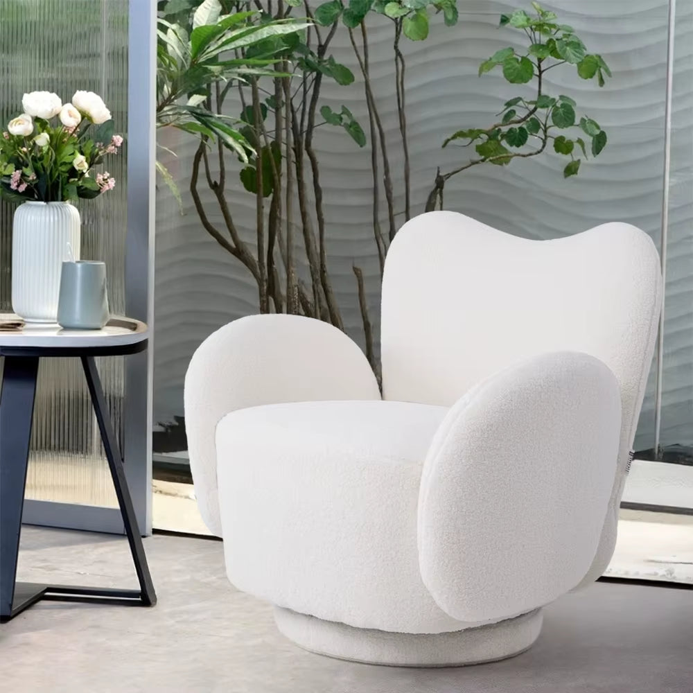 360° Upholstered Teddy Fleece Swivel Chair for Bedroom Living Room and Makeup Room