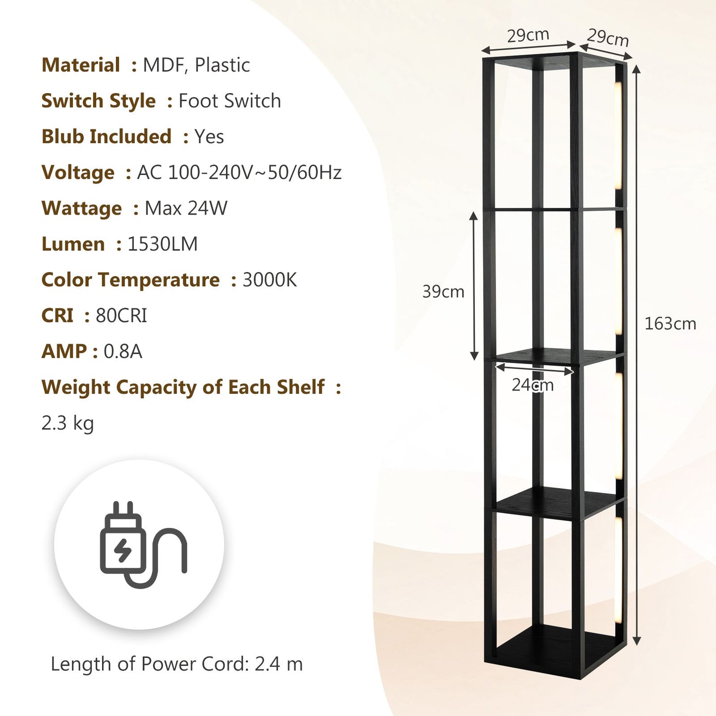 Floor Lamp with 3-Level Dimmable LED Bulbs and Rotatable Poles