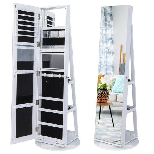 360-Degree Mirrored Jewelry Armoire with 3-Color Auto-On LED Lights