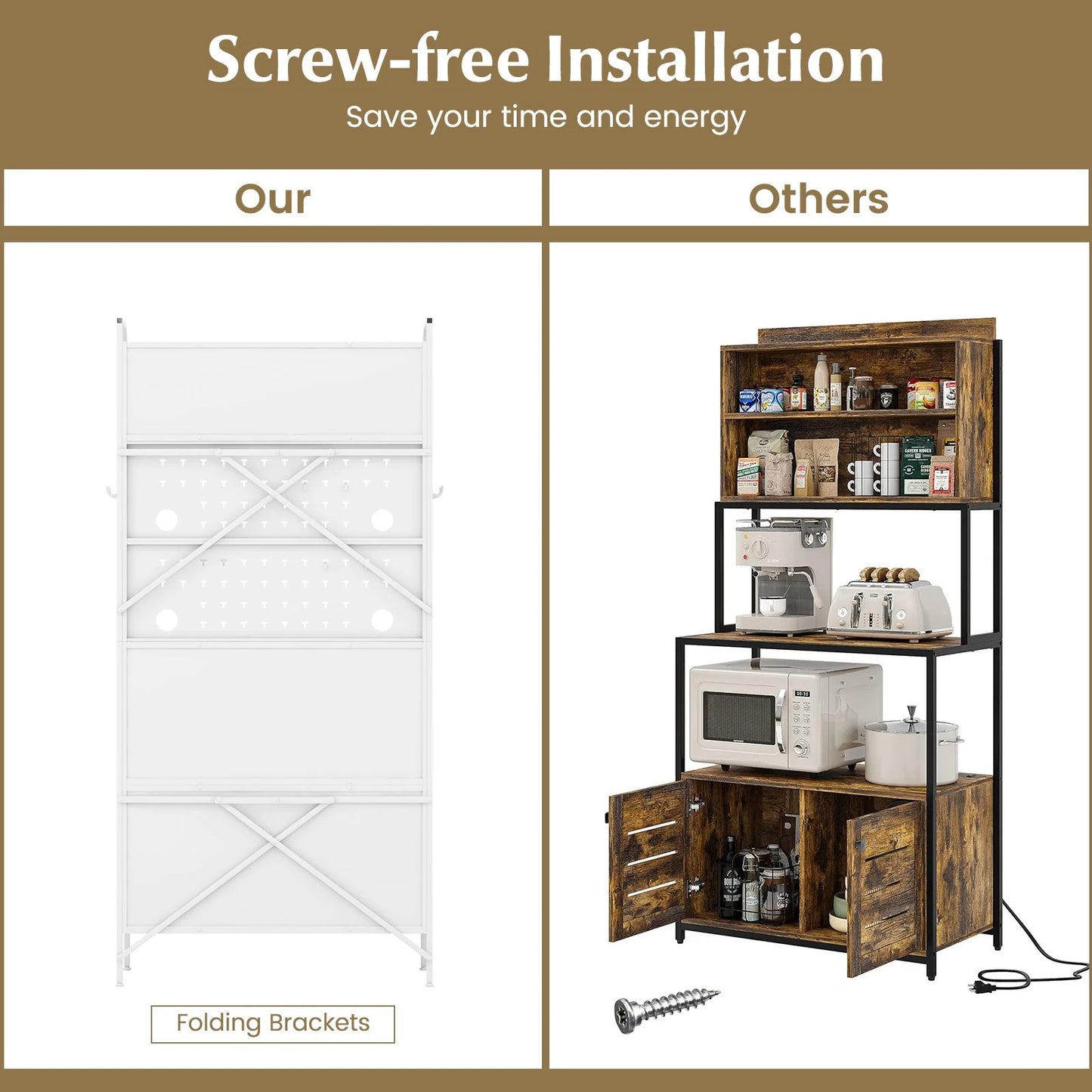 Kitchen Pantry Storage Cabinet Freestanding Baker Rack with Pegboard