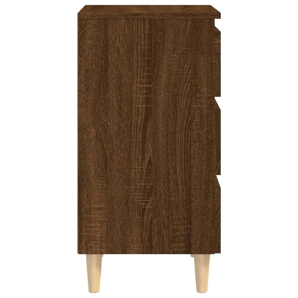 Solid Wood Legs Bed Cabinet in Brown Oak - 40X35X69 Cm Storage Solution