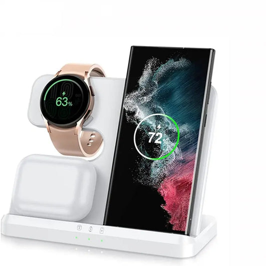 Ultimate 3-in-1 Wireless Charging Stand for Galaxy S23, S22, S21, S20 Ultra, Note Series, Galaxy Watch 5/4, Active & Buds - 15W Fast Charging Dock Station