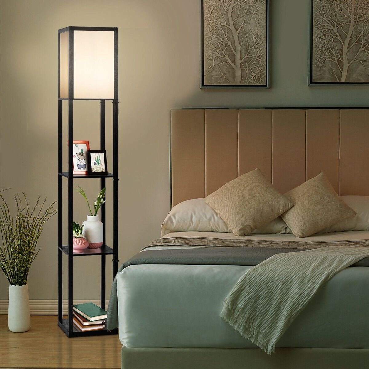 Stylish Freestanding Floor Lamp with Convenient 3-Tier Storage Shelf