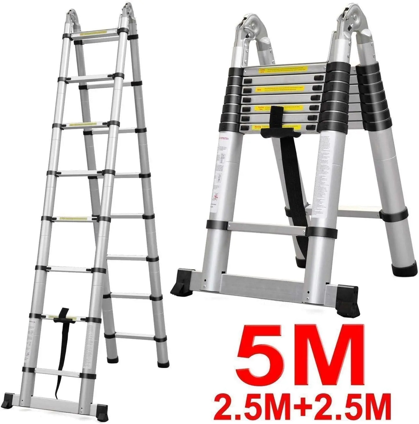 16.5Ft(8.2Ft+8.2Ft)/5M Multi-Purpose Telescopic Aluminium Ladder,Extendable Folding Ladder, Non-Slip Steps, 150 Kg Load Capacity