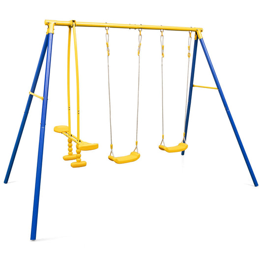 Heavy-Duty Kids Playset with 2 Swing Seats and 2 Glider Seats for Children 3-12 Years Old