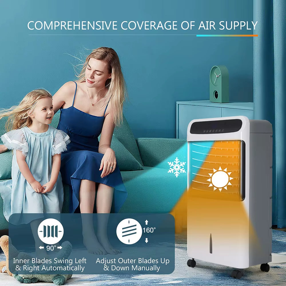 2-In-1 Remote Control Air Cooler & Heater with 3 Speeds, 12-Hour Timer, 120° Oscillation, Quiet 65Db Operation, LED Display