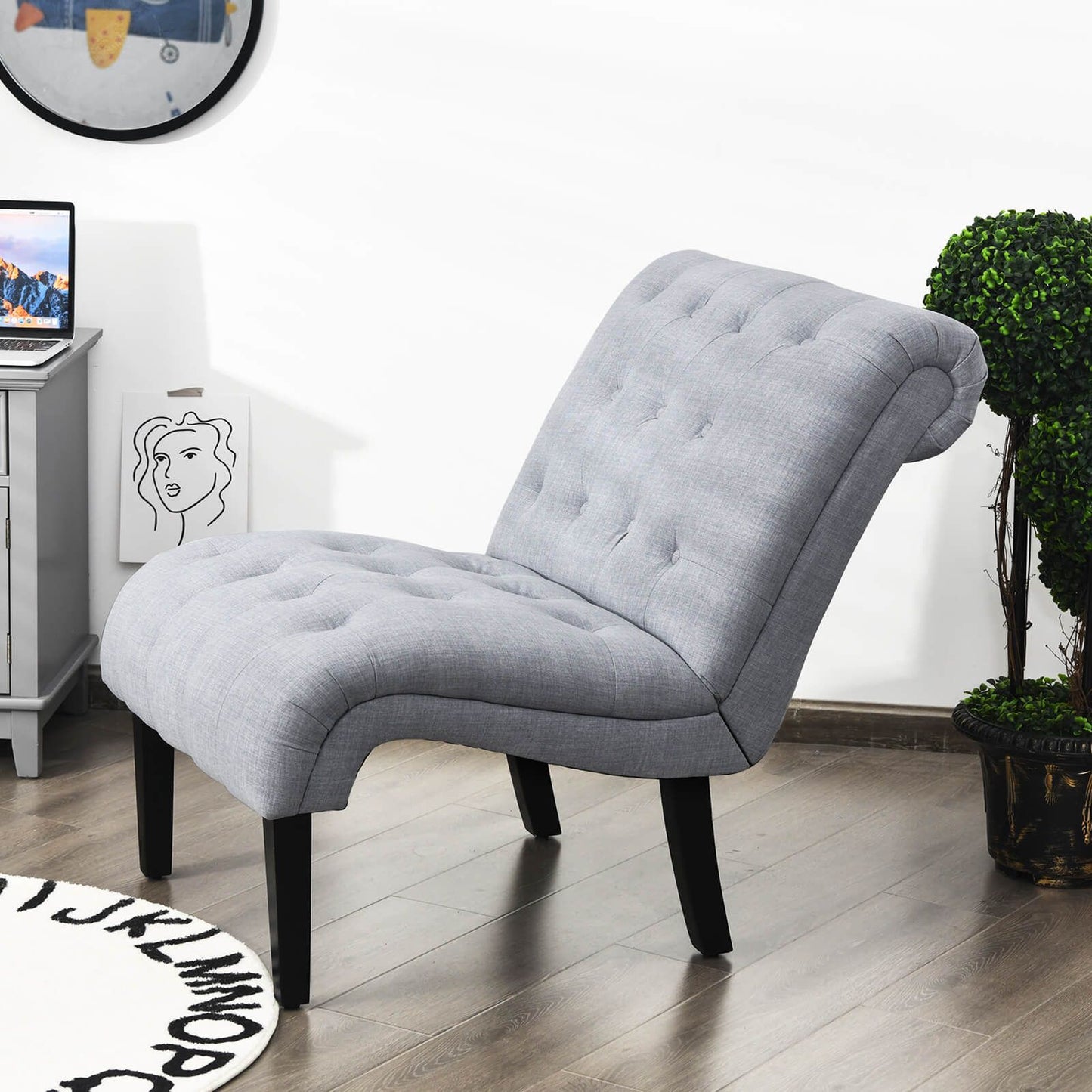 Modern Upholstered Accent Chair with Button Tufted Linen Fabric
