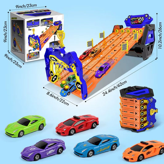 Ultimate 5-Track Portable Race Car Set - Fun Truck Toy with 5 Race Cars for Kids!