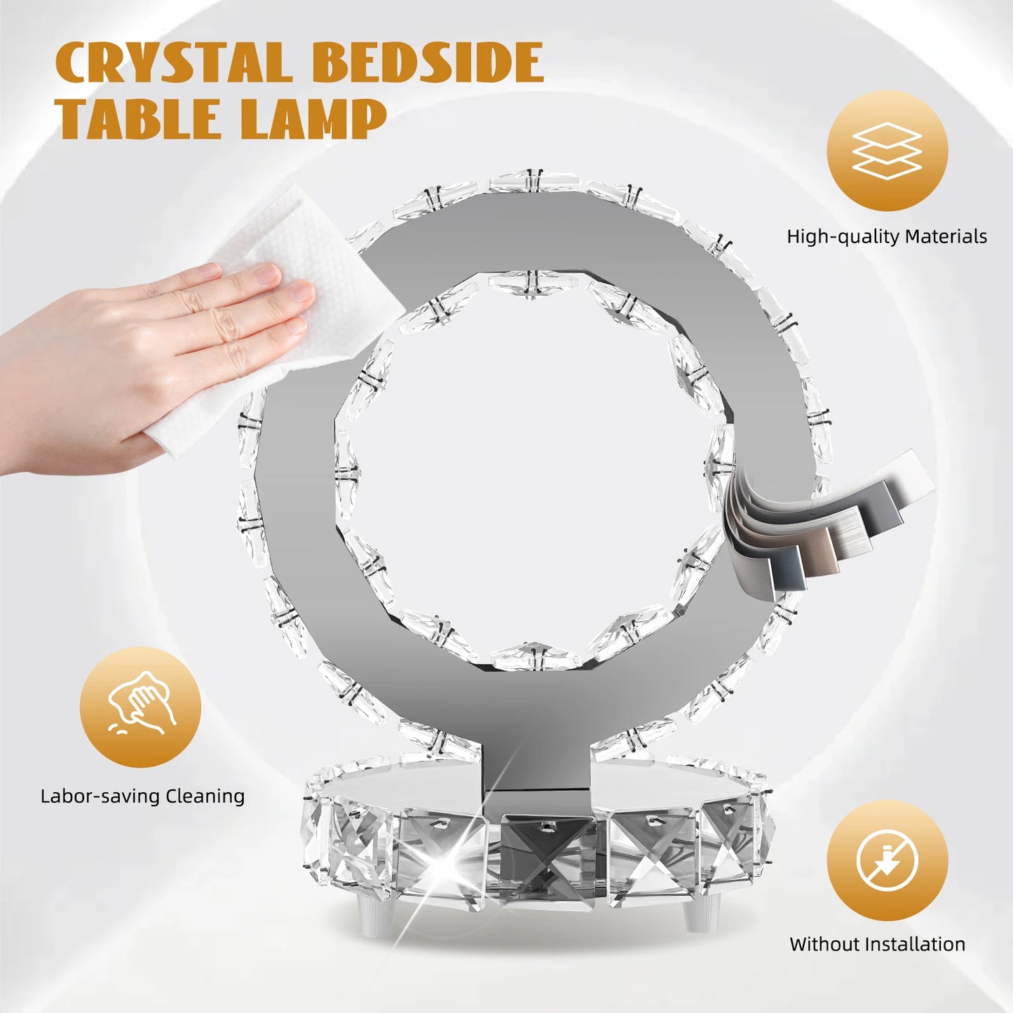 Crystal Bedside Table Lamp Cold White Light Non Adjustable 20Cm (British Standard 220V)