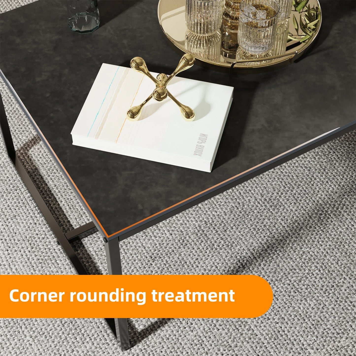 1M Long Rectangle Living Room Coffee Side Table with Marble Tabletop
