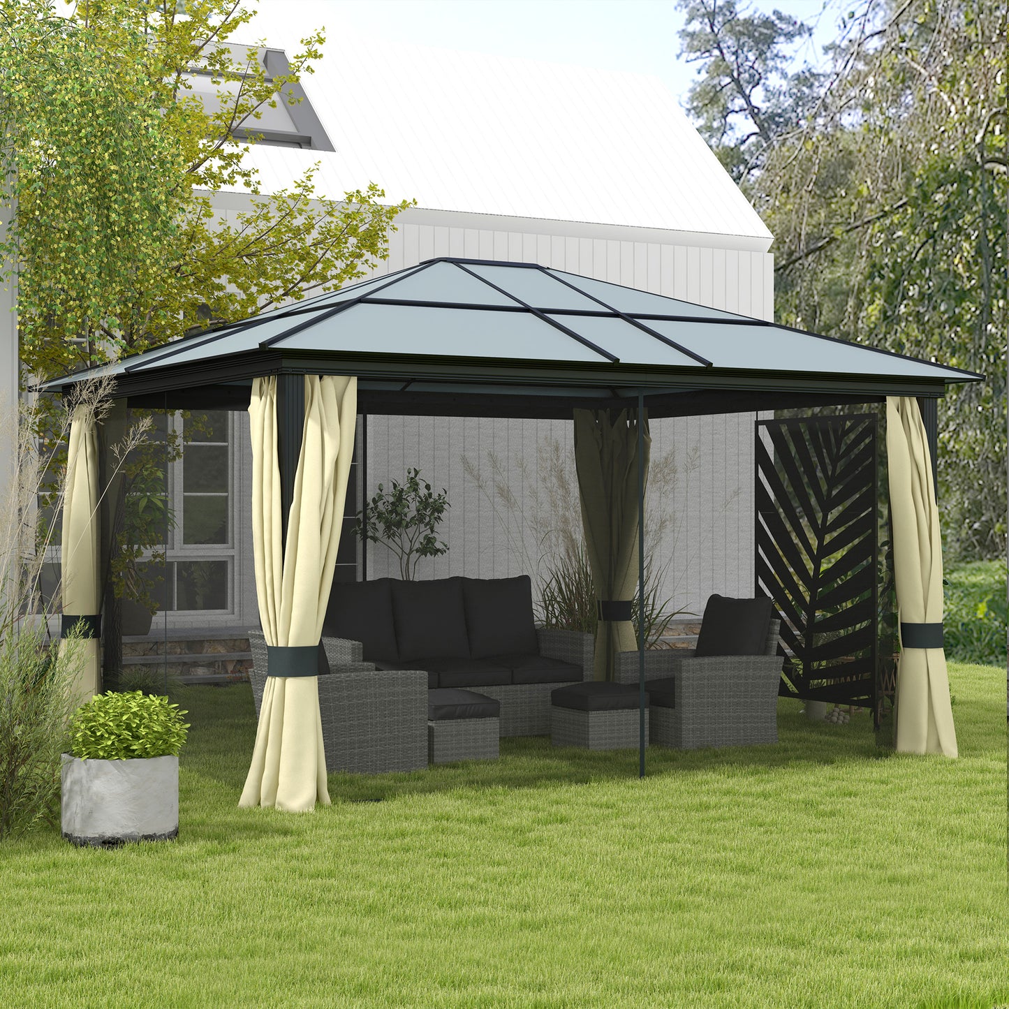 4.3m x 3.6m Aluminum Gazebo with Draped Texteline & Hardtop