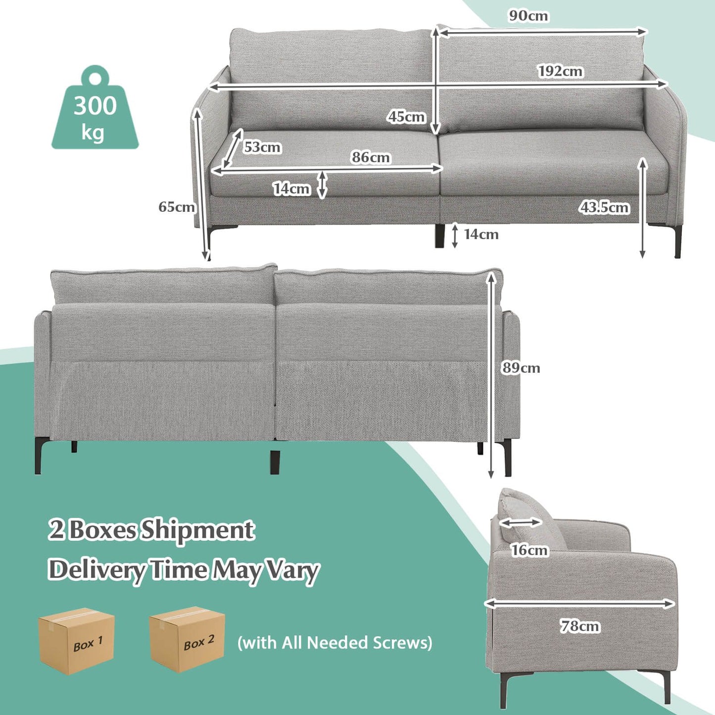 Modern Loveseat 3-Seater Upholstered Sofa with Washable Cushion Covers