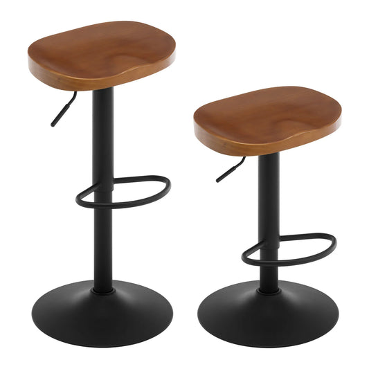 2PCS/SET Industrial Wooden Bar Stool Kitchen Counter Bar Chair 360° Swivel Height Adjustable Stool