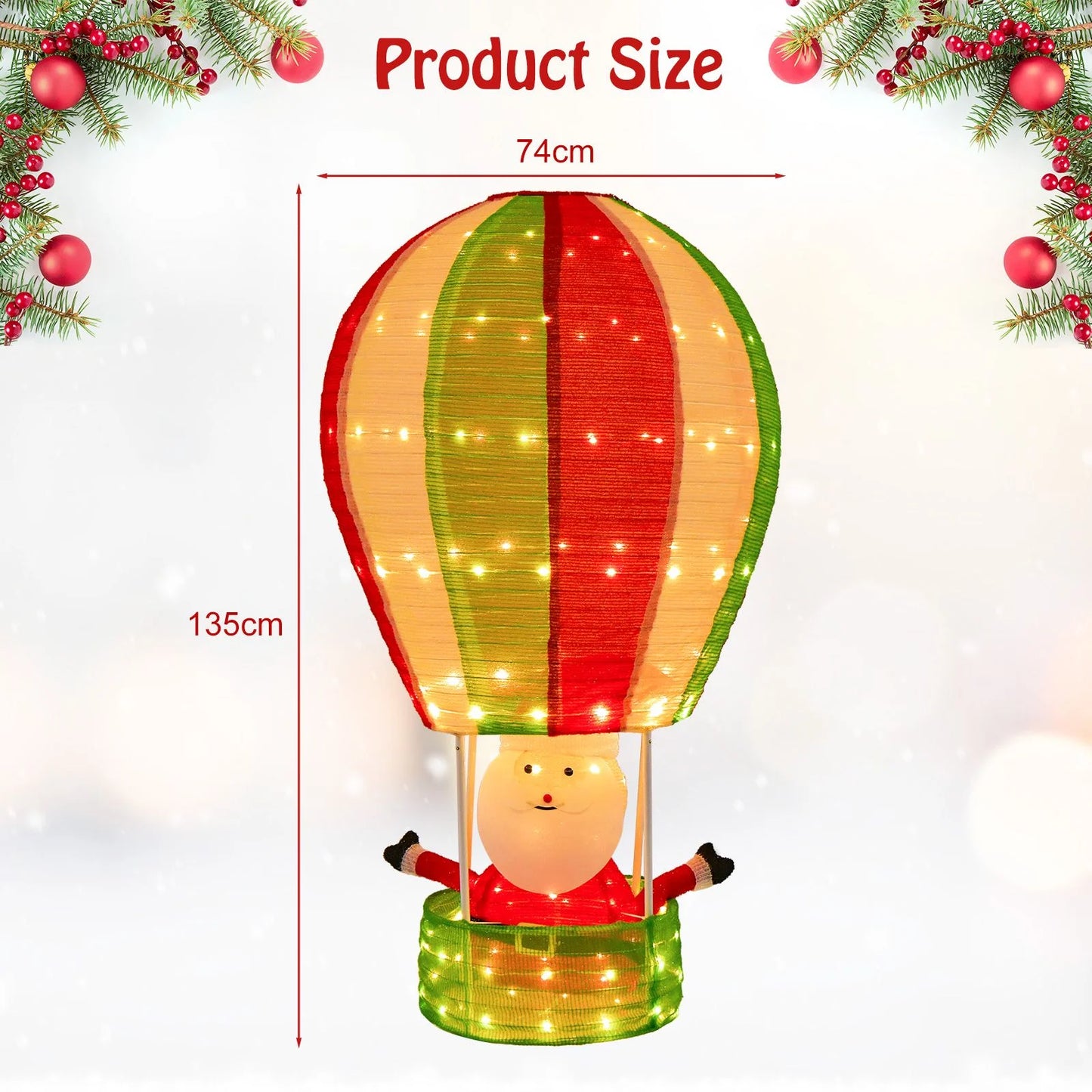 Lighted Santa in Hot Air Balloon with LED Lights and Pop-Up Design