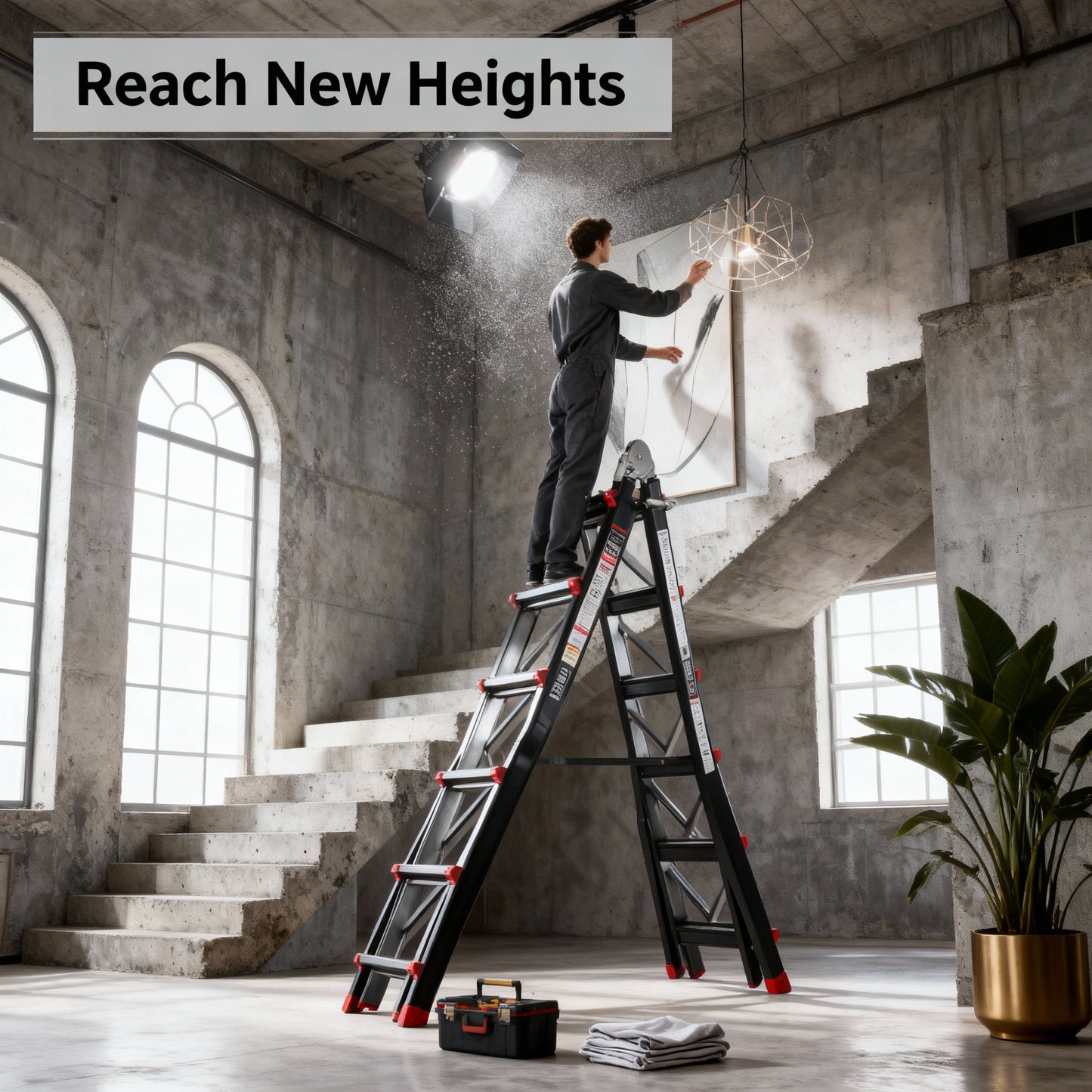 4M Aluminium Duo Ladder Telescopic Herringbone Multi-Purpose DIY Non-Slip