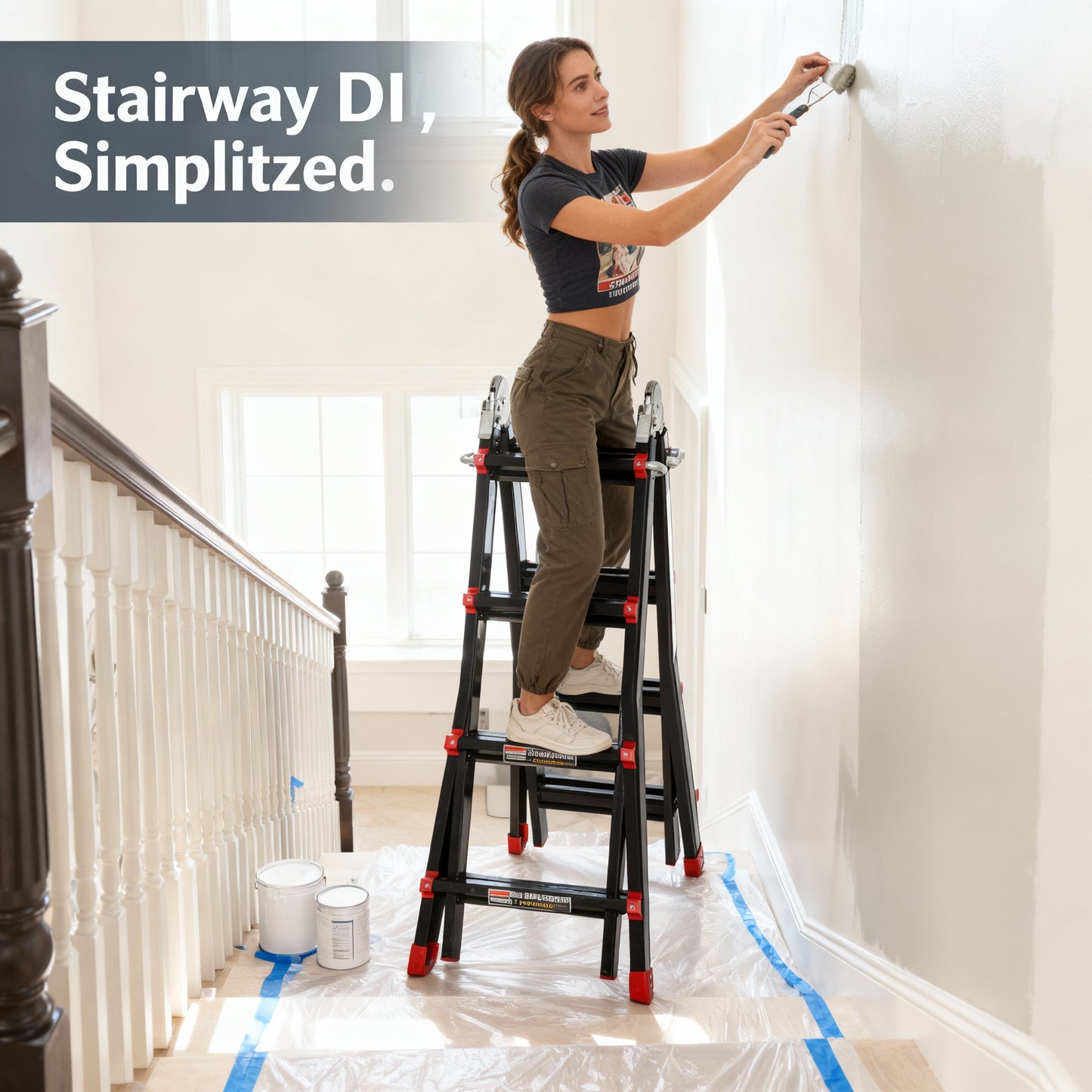 4M Aluminium Duo Ladder Telescopic Herringbone Multi-Purpose DIY Non-Slip