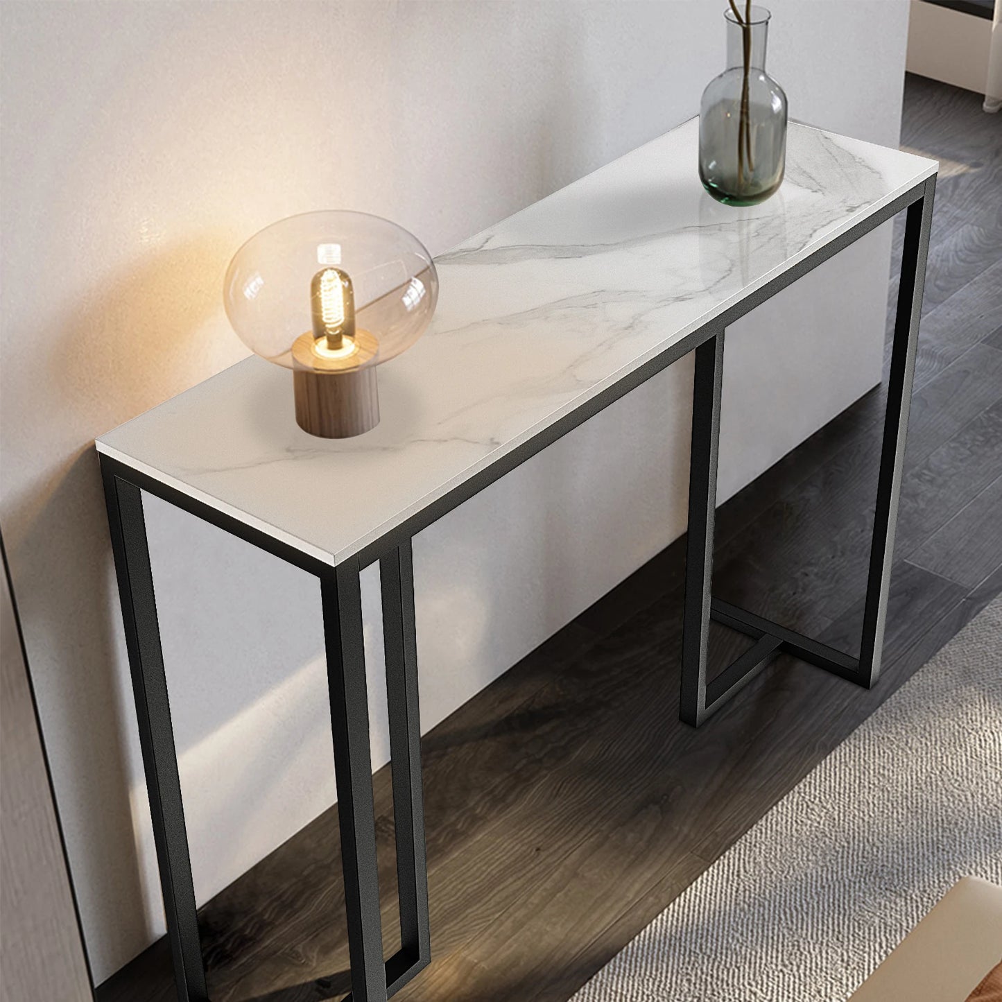 Modern Marble Console Table with Metal Frame for Entryway and Living Room Display