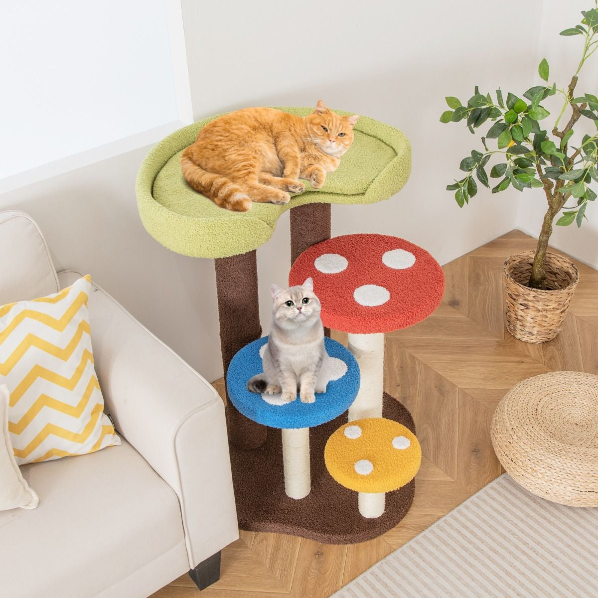 3-In-1 Cat Tree with 3 Full-Wrapped Sisal Posts and Removable Mat & Platforms