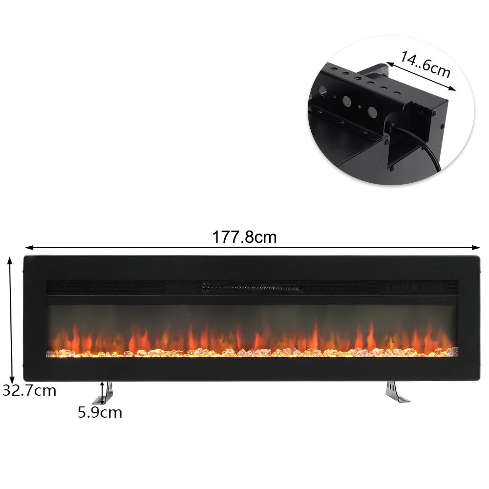Stunning 70-Inch Black LED Electric Wall Fireplace with 9 Vibrant Flame Colors and Versatile Freestanding Legs