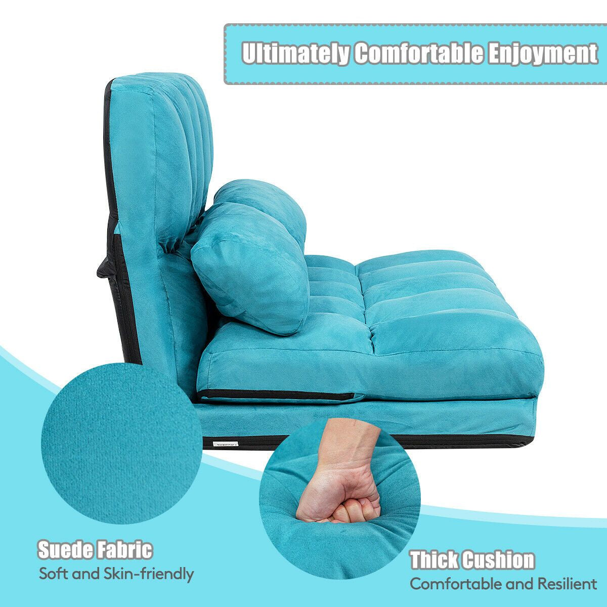 2 in 1 Folding Floor Lazy Sofa Bed with 6 Adjustable Seat Positions and 2 Pillows