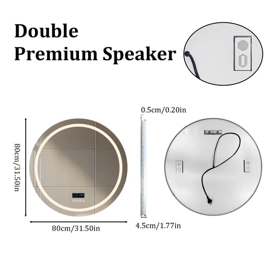 Illuminate Your Bathroom Experience: Round Anti-Fog Bluetooth Shower Mirror with Time & Weather Display