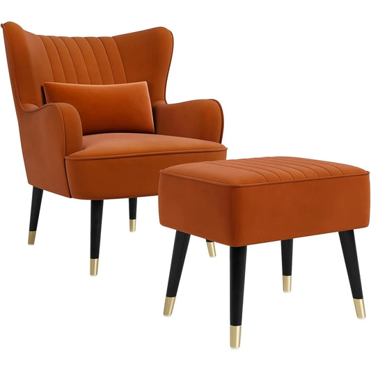Luxurious Velvet Wingback Accent Chair Set with Ottoman & Lumbar Pillow - Perfect for Your Living Room!