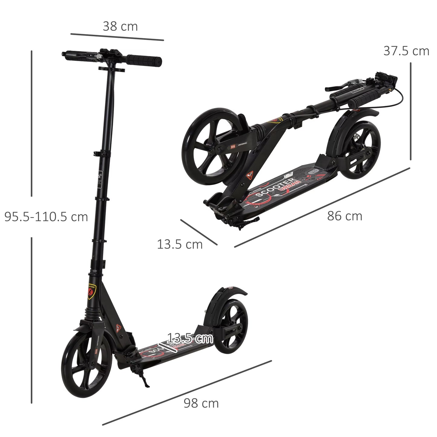 Kick Scooter, Folding 2 Wheel Scooter for 14+ Teens Adults, with Dual Brake System, Dual Suspension, 230Mm Big Wheels