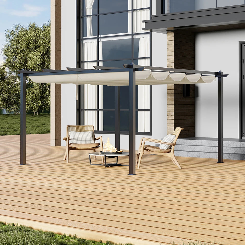 4x4m (12x12ft) Aluminum Pergola with Retractable Louvered Roof - Versatile Garden Gazebo Canopy and Carport