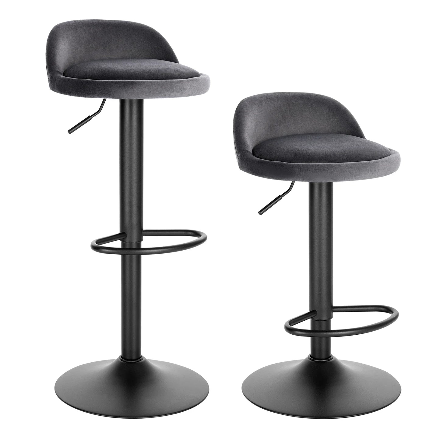 2Pcs/Set Velvet Swivel Bar Chairs with Footrest Backrest Height-Adjustable Bar Stool for Coffee Tea Kitchen Bar Home