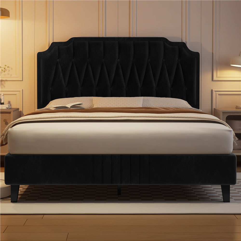 Double/King Bed Frame Upholstered Platform Bed with Adjustable Button Tufted Headboard/Velvet