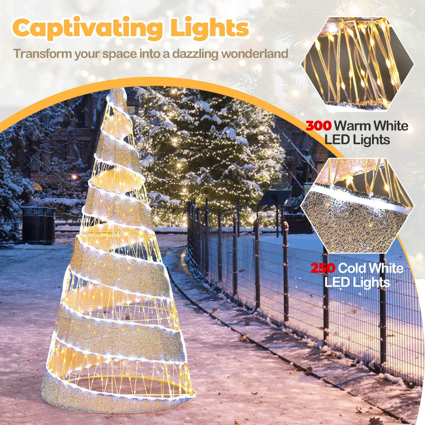 5FT Pre-Lit Christmas Cone Tree with Warm White and White LED Lights