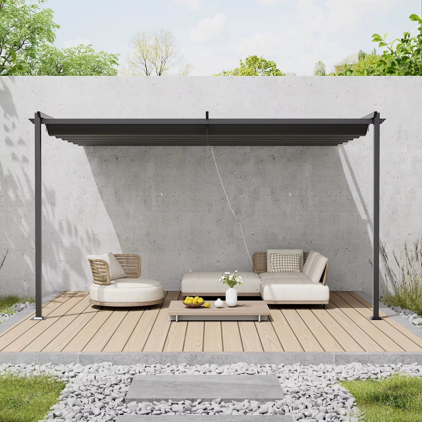 Outdoor Lean to Pergola with Canopy, 10 X 10FT & 10 X 13FT