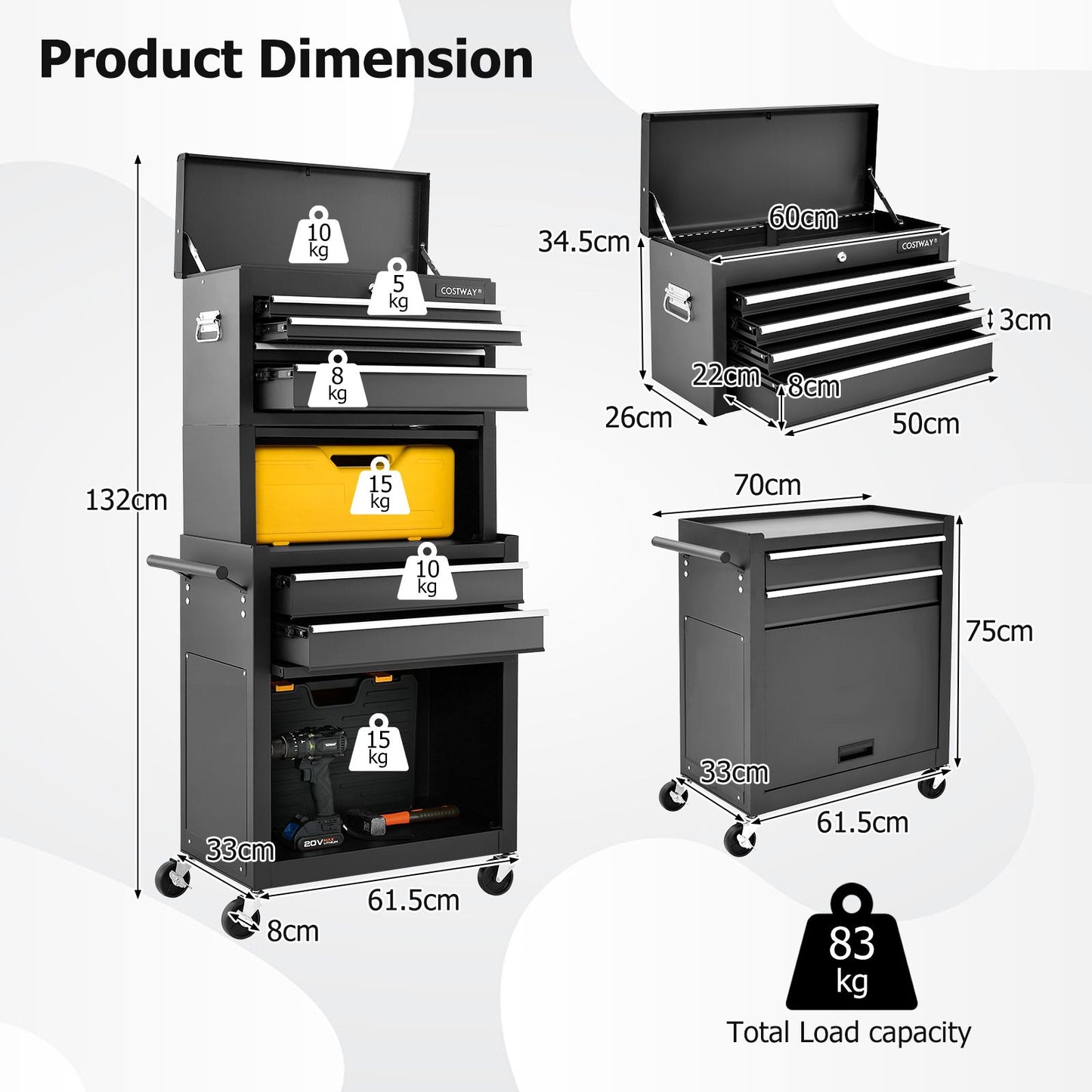 Lockable Tool Storage Cabinet with Handle, Drawers, Wheels and EVA Liner