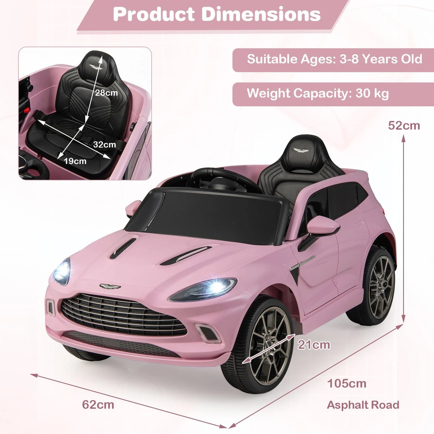 12V Kids Ride on Vehicle Aston Martin Licensed with Horn and Taillights