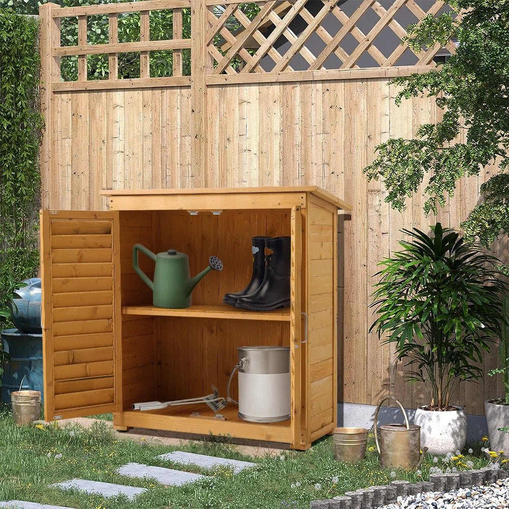 【】Outdoor Storage Cabinet Organize Tools Shoe Cabinet Patio Balcony Garden Solid Wood Rainproof and Anticorrosive
