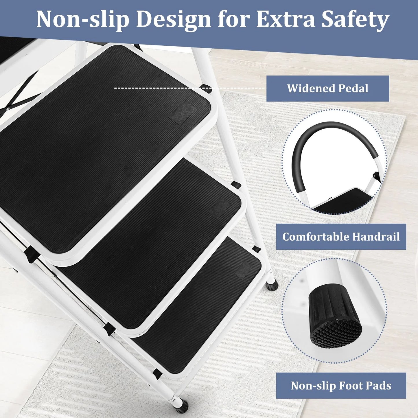 Folding anti Slip 4 Step Ladder with Extra Wide Platform